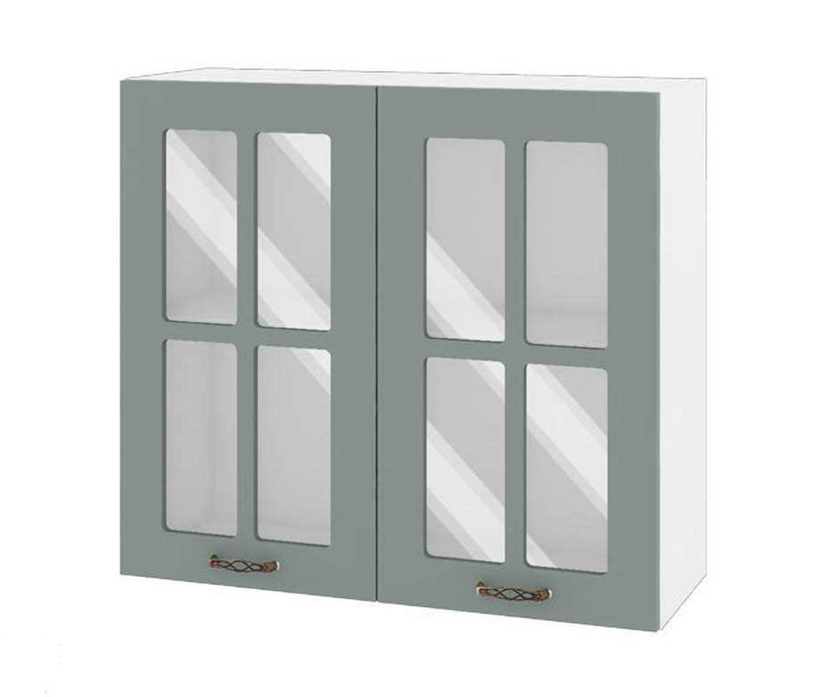Горен кухненски шкаф витрина Олив мат 11 - 104 Бяло